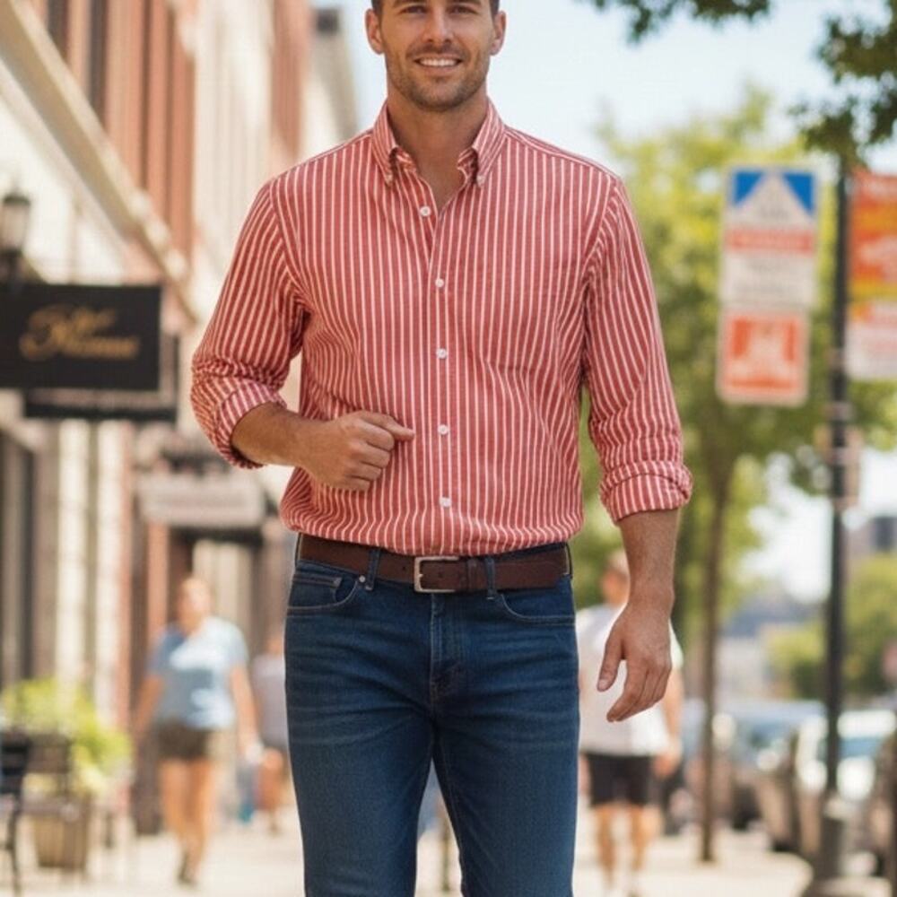 Ralph Lauren Orange Stripe Long Sleeve Button Down Shirt  Medium